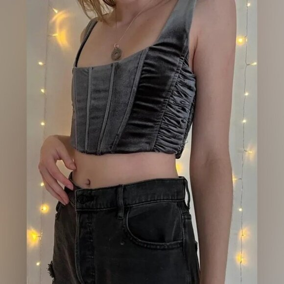 NWT Zara Gunmetal Velvet Corset Top Size L 9541/510. - Picture 4 of 7